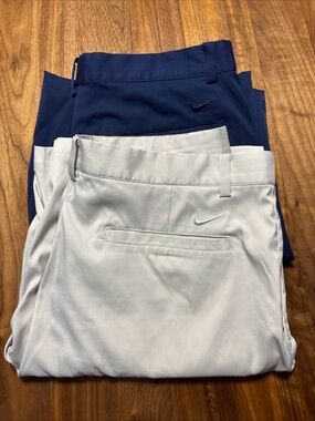Nike 2 Pair Golf Shorts Men Sz 35 Navy/beige 11” Inseam Tour Performance Dri-fit